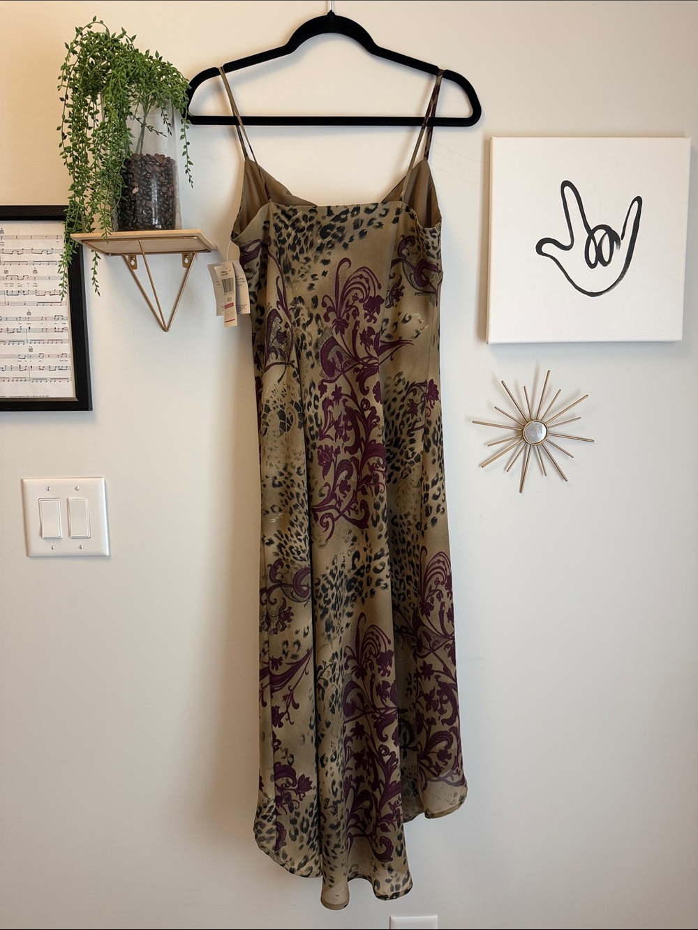 Rampage Deadstock Y2K Olive Green and Burgundy Floral & Cheetah Slip Dress - Picture 4 of 5